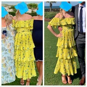 Aqua by Bloomingdales yellow off shoulder tiered dress